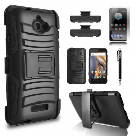 Coolpad Catalyst Case, Dual Layers [Combo Holster] Case And Built-In Kickstand Bundled with [Premium Screen Protector] Hybird Shockproof And Circlemalls Stylus Pen (Black)